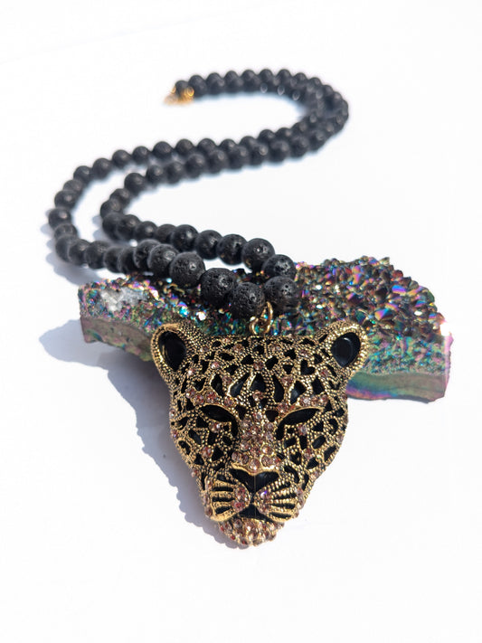 Crystal Lava stone Necklace "The Jag"